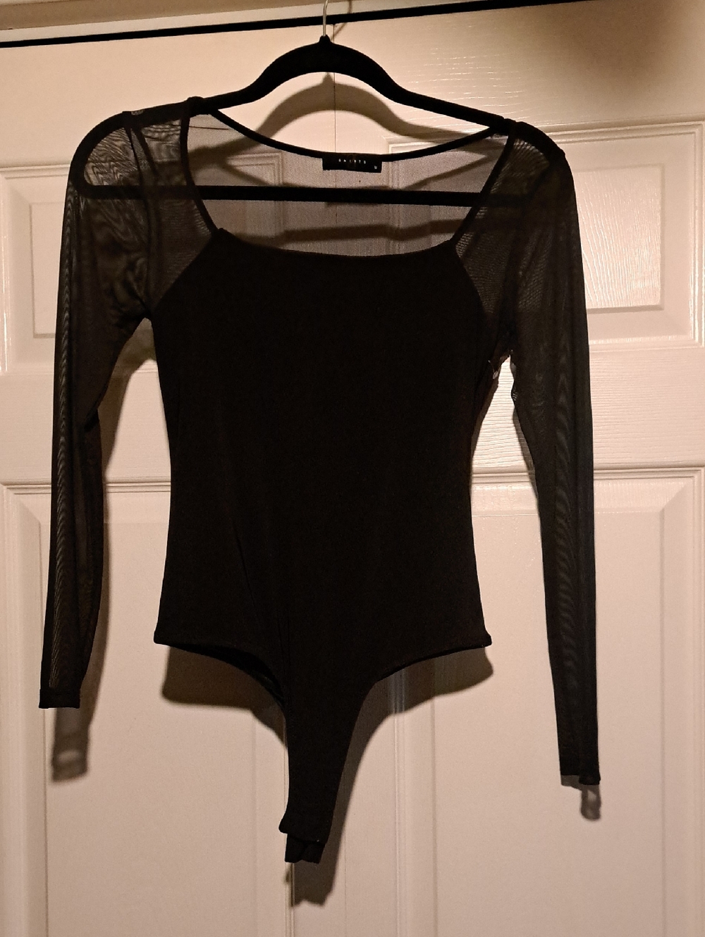 🖤Black Long Sleeve One Piece Body Suit with sheer arms Classic Tight Fit
